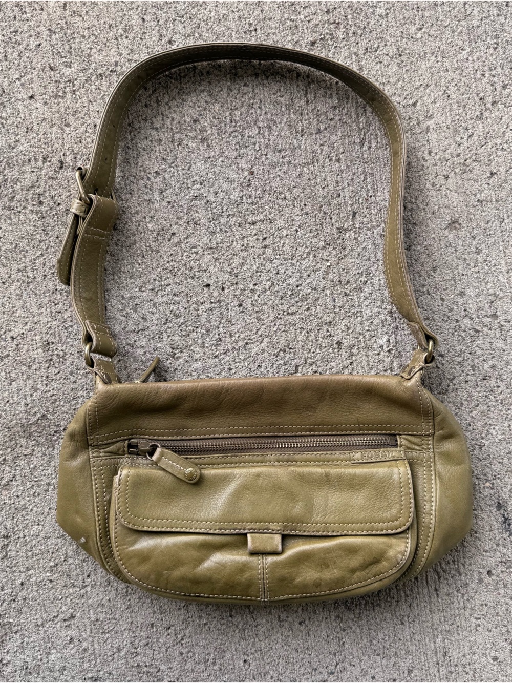 Vintage Fossil Olive Green Leather Shoulder Bag